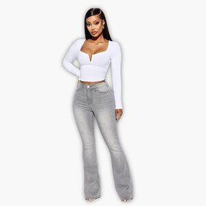 Fashion Nova Audrey Booting Lifting, Sculpturing Gray Flared Jeans